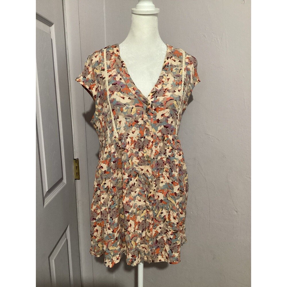 Vanessa Virginia Anthropologie Ladder Lace Cream Floral Tunic Blouse S